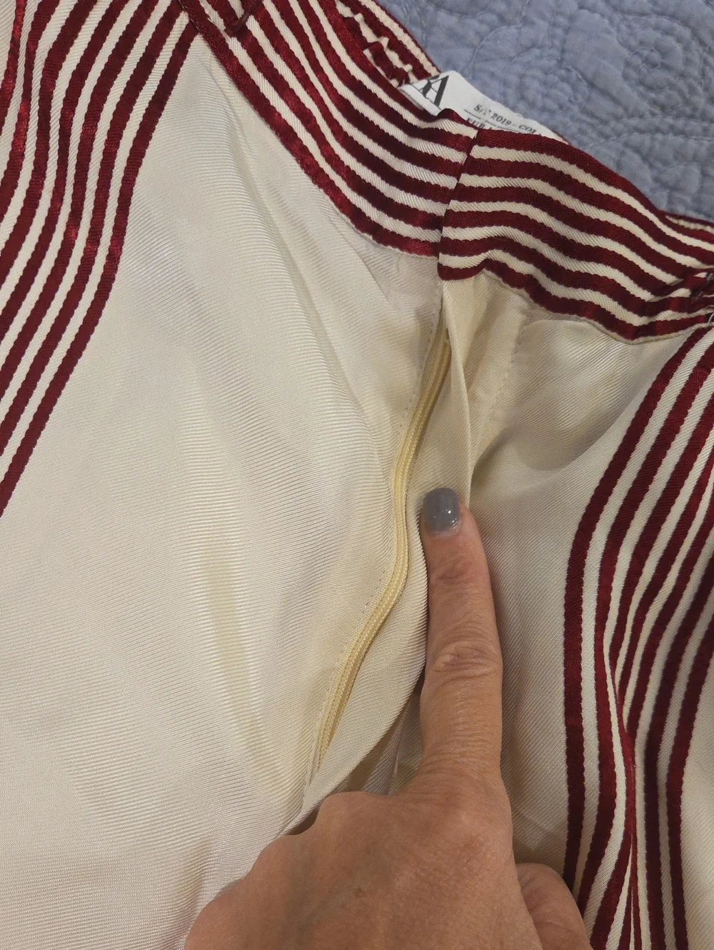 Zara High Waist Striped Wide-Leg Palazzo Pants-- Ecru & Burgundy Size M! - Picture 5 of 11